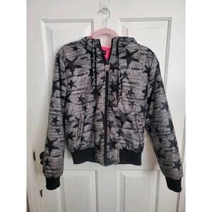 Abbey Dawn x Avril Lavigne Puffer Jacket Size XL Black Stars Pink Goth Punk Y2k